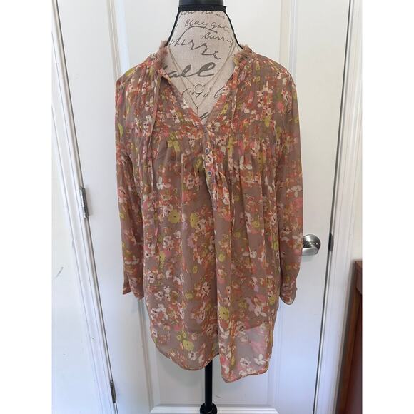 LC by Lauren Conrad Woman's sz L Floral Blouse Sheer Flowy Top Easter Spring - Picture 1 of 8